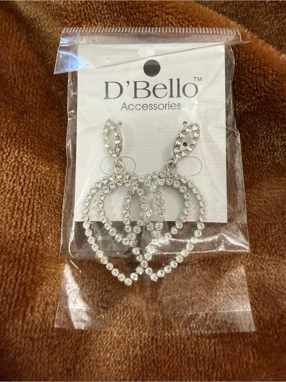Silver Crystal Double-Heart Drop Earrings